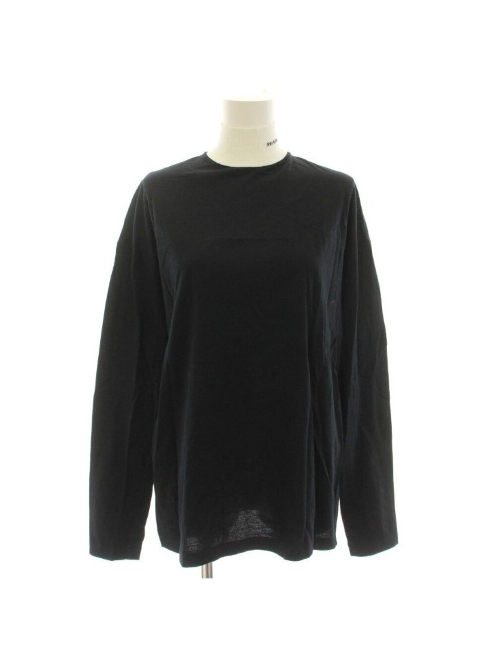 Prada Long T Top Long Sleeve High Neck Logo Black White YT XS
